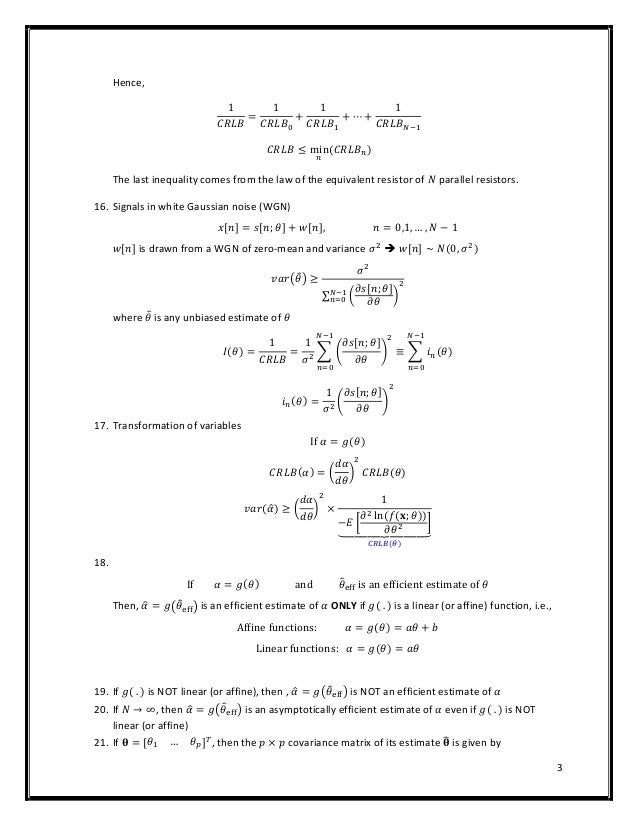 Estimation Theory Class Summary And Revision Estimation Theory Class Summary And Revision