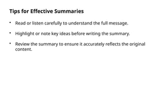 Summary writing skills, its procedure and format | PPTX