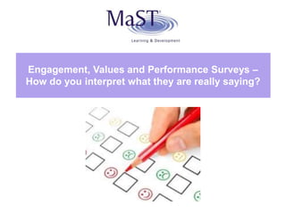 Engagement, Values and Performance Surveys –
How do you interpret what they are really saying?
 