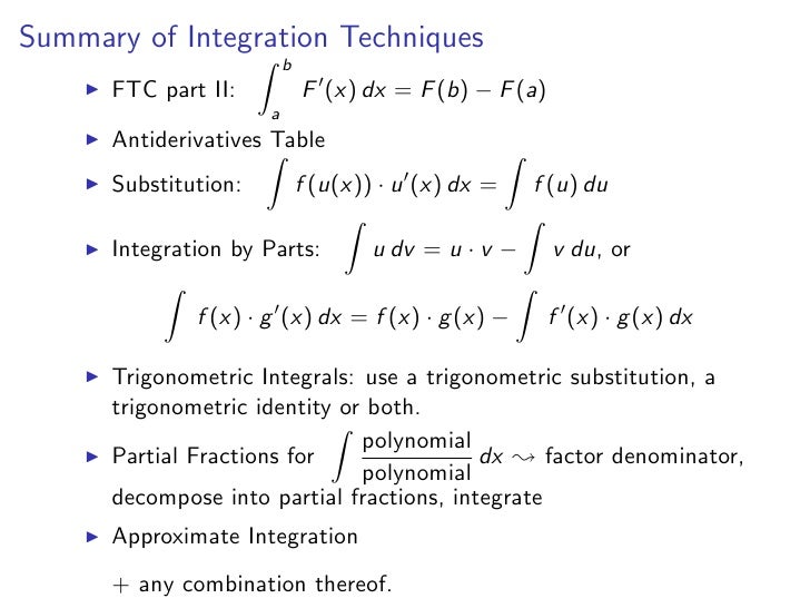 Summary Of Integration Methods