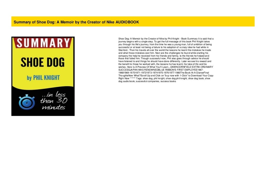 Summary of Shoe Dog A Memoir by the Creator of Nike AUDIOBOOK