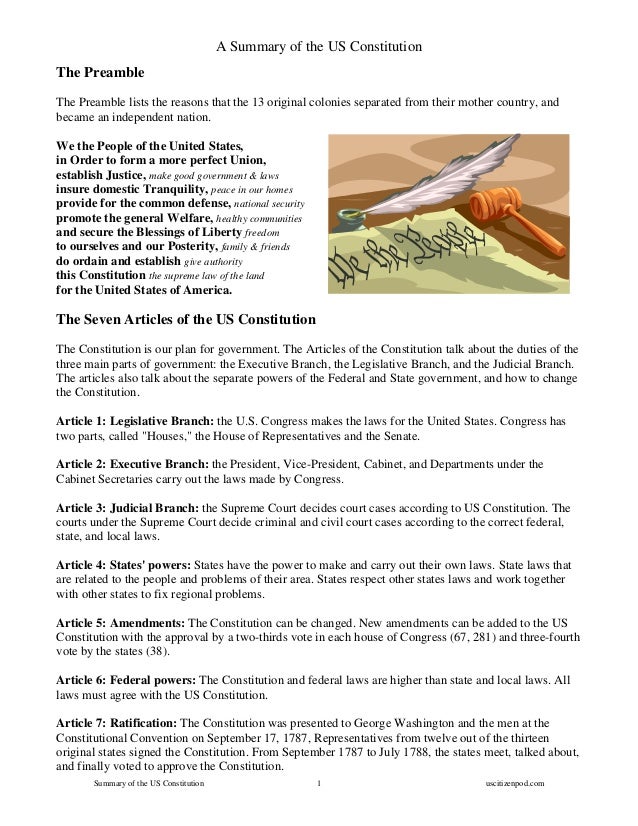 Summary Of The Us Constitution