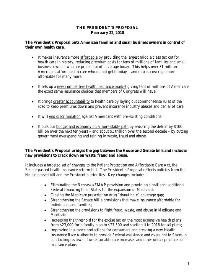 Summary Presidents Proposal