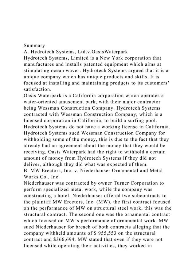 SummaryA. Hydrotech Systems, Ltd.v.OasisWaterpark Hydrotech .docx