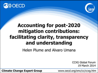Climate Change Expert Group www.oecd.org/env/cc/ccxg.htm
Helen Plume and Alvaro Umana
Accounting for post-2020
mitigation contributions:
facilitating clarity, transparency
and understanding
CCXG Global Forum
19 March 2014
 