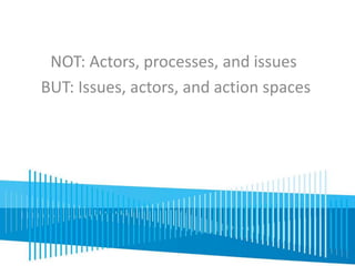 NOT: Actors, processes, and issues 
BUT: Issues, actors, and action spaces 
 