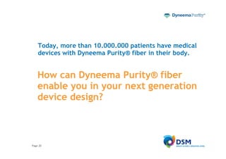 Today, more than 10.000.000 patients have medical
    devices with Dyneema Purity® fiber in their body.


    How can Dyneema Purity® fiber
    enable you in your next generation
    device design?



Page 20
 