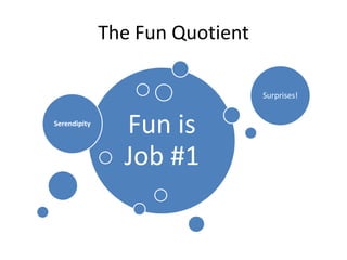The Fun Quotient

                                 Surprises!


Serendipity
                Fun is
                Job #1
 