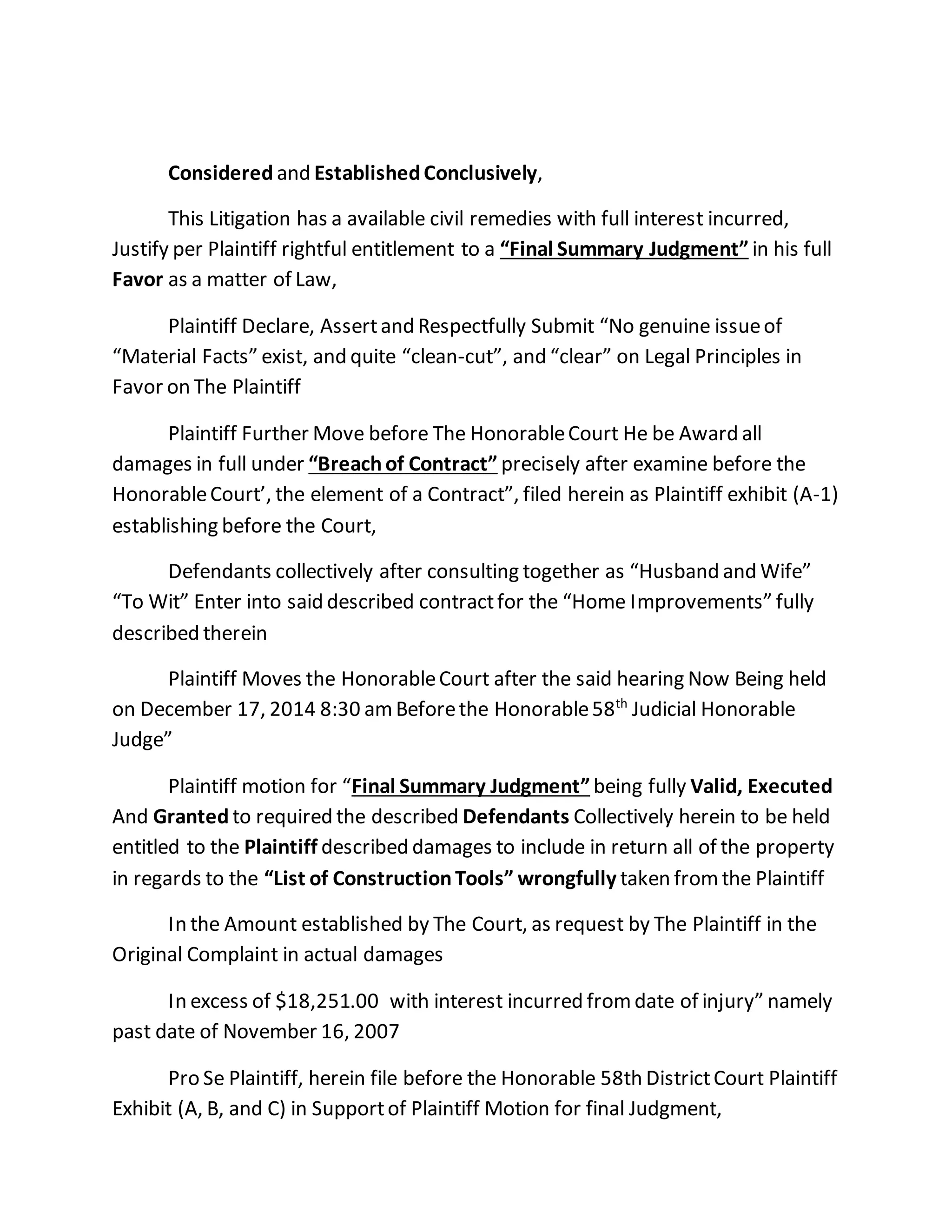 Summary Judgment Paragraph Example Summary judgment (autosaved) | DOCX