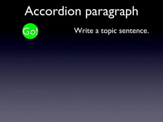 Accordion paragraph
Go!     Write a topic sentence.
 