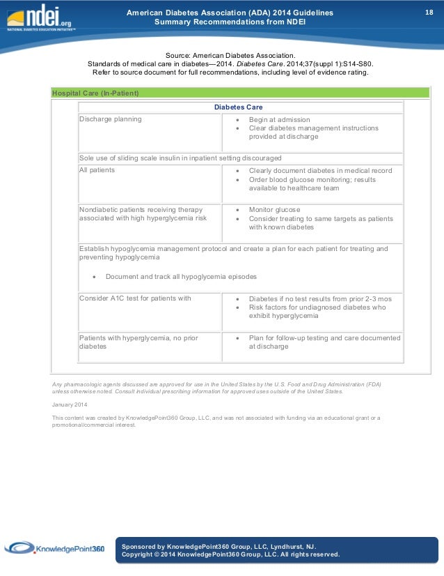 Summary of american diabetes association 2014 guidelines