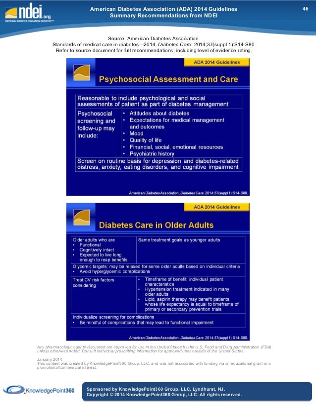 Summary of american diabetes association 2014 guidelines