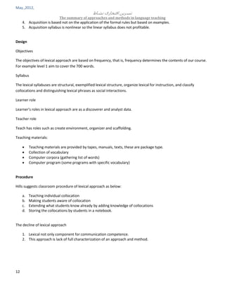 Summary of approaches and methods in language teaching | PDF
