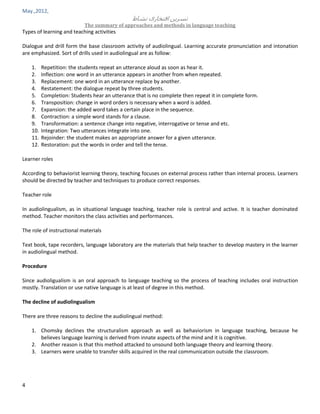Summary of approaches and methods in language teaching | PDF