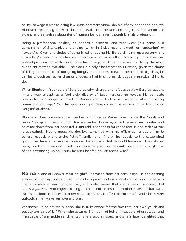 Summary of arms and the man