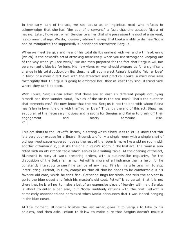 Summary of arms and the man