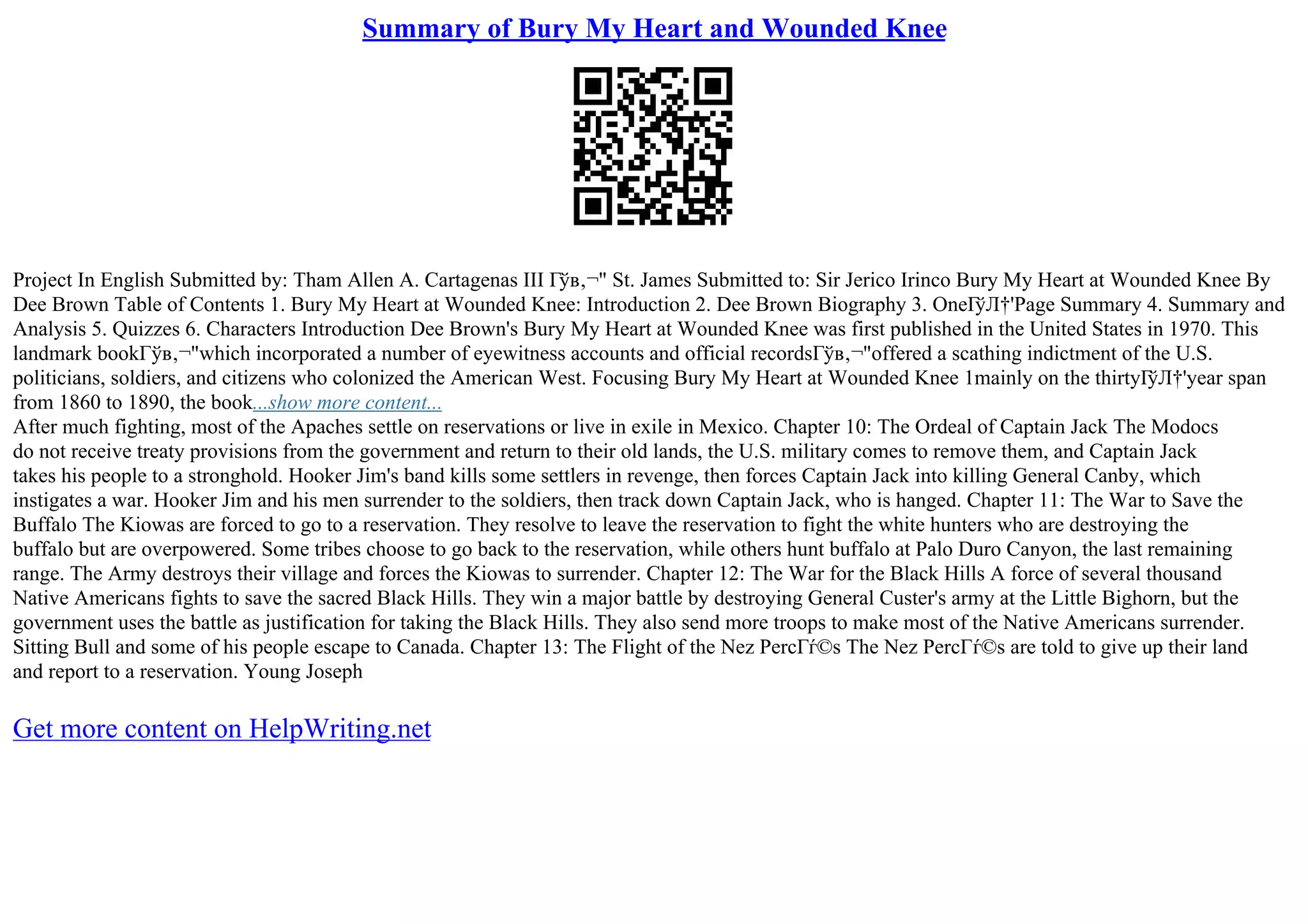 Summary Of Bury My Heart And Wounded Knee PPT