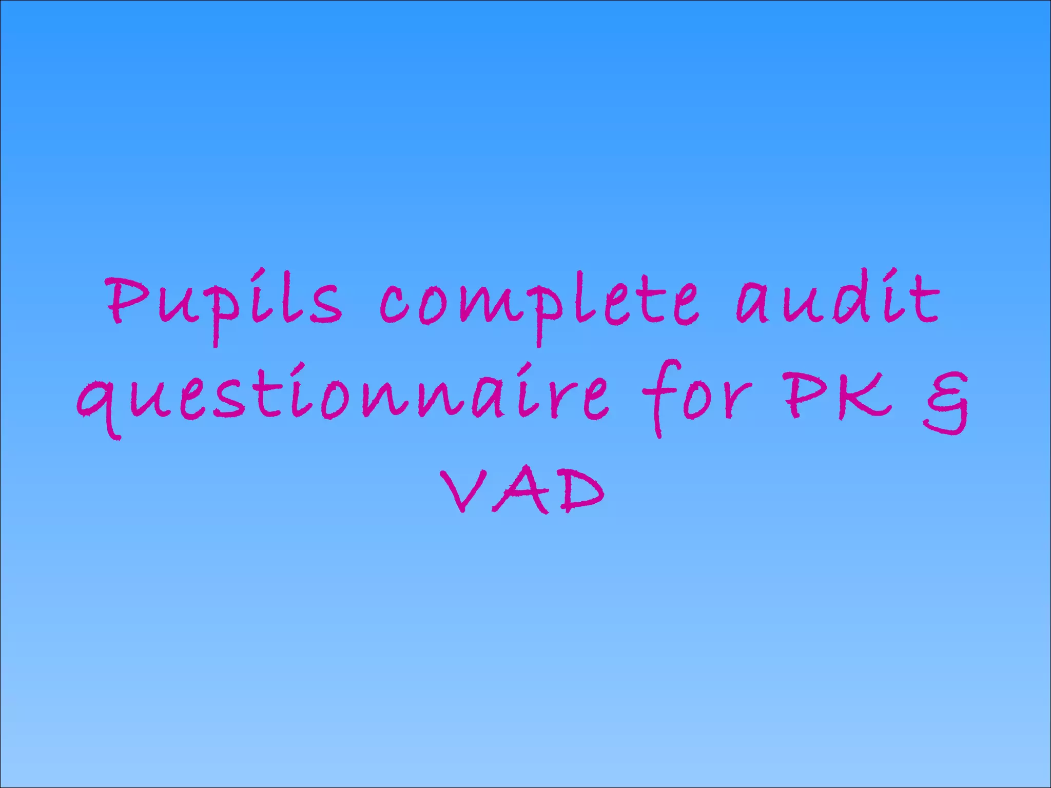 Pupils complete audit questionnaire for PK & VAD 