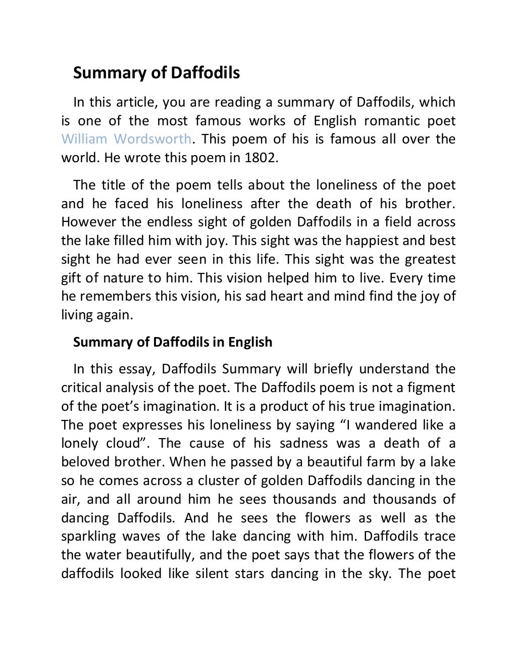 Summary of Daffodils PDF
