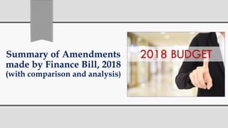Summary of Amendments
made by Finance Bill, 2018
(with comparison and analysis
 