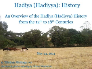 Hadiya (Hadiyya): History
An Overview of the Hadiya (Hadiyya) History
from the 12th to 18th Centuries
May 24, 2014
By Tilahun Mishago, PhD
(Reviews & picture sourcing by Girma Watumo)
 