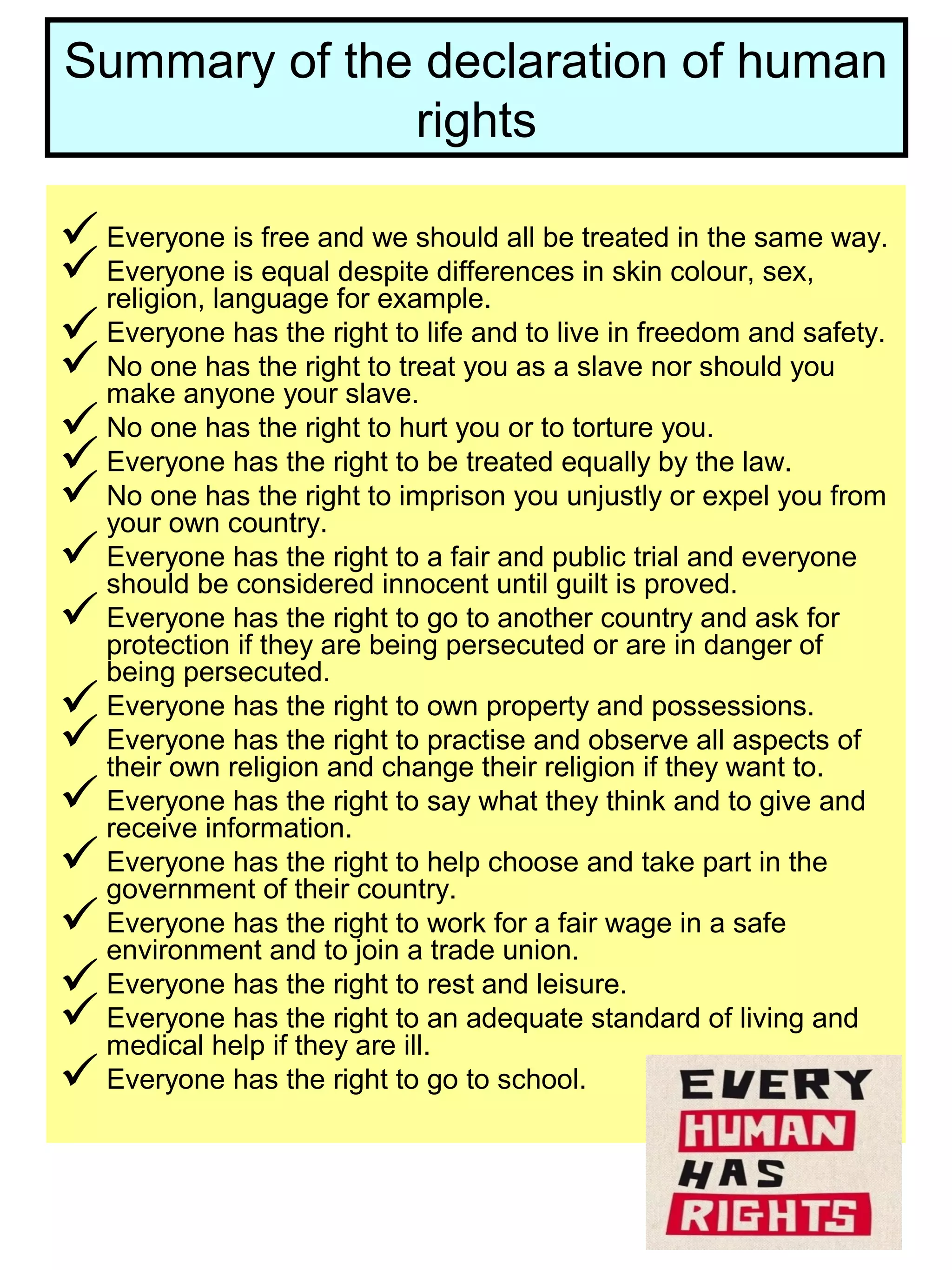Human Rights Summary.pdf Summary of human rights | PPT
