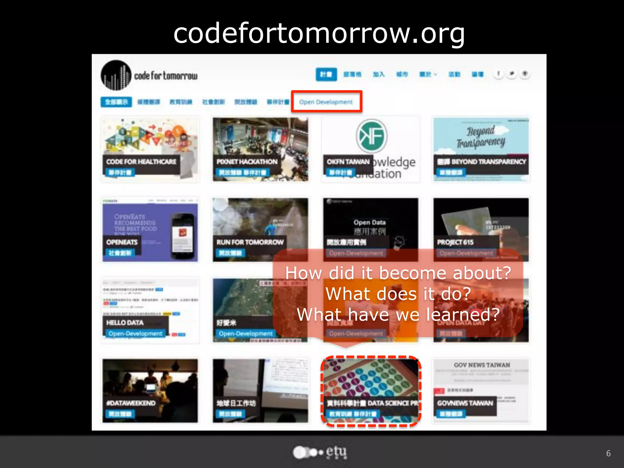 6
codefortomorrow.org
How did it become about?
What does it do?
What have we learned?
 