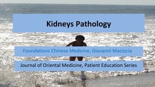 Kidneys Pathology
Journal of Oriental Medicine, Patient Education Series
Foundations Chinese Medicine, Giovanni Maciocia
 