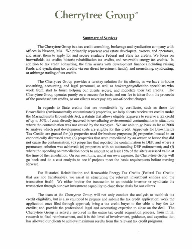 Cherrytree Group Summary Of Services