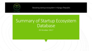 Summary of Startup Ecosystem
Database
20 October 2017
 