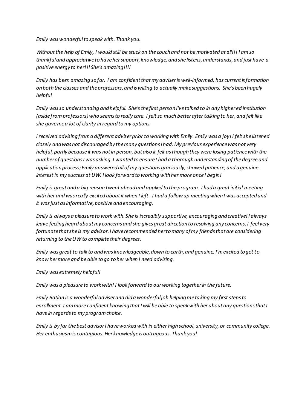 Student Evaluation & Comments as UW Senior Academic Counselor 2011-21…