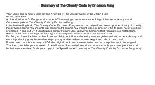 Audiobooks Free Download Summary of The Obesity Code by Dr Jason Fung