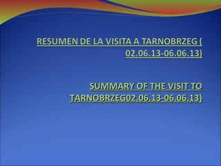 SUMMARY OF THE VISIT TOSUMMARY OF THE VISIT TO
TARNOBRZEG02.06.13-06.06.13)TARNOBRZEG02.06.13-06.06.13)
 