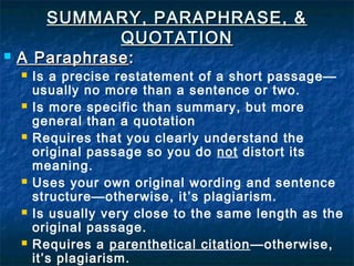 how is a paraphrase similar to a summary