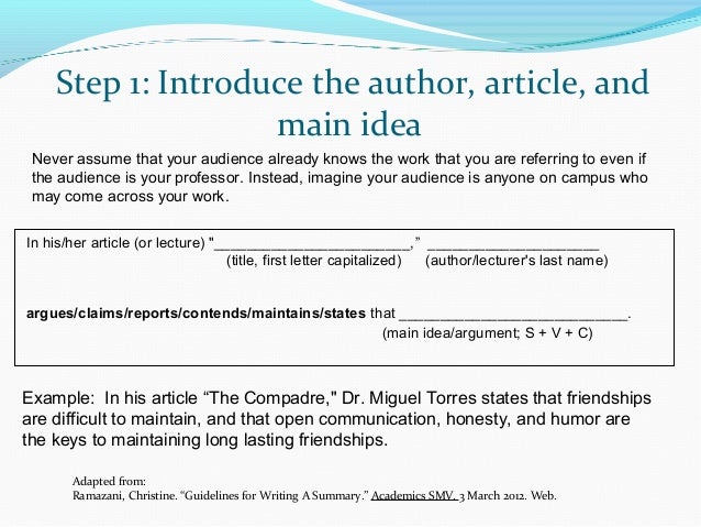 Template for writing a summary picture