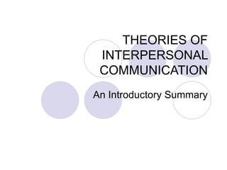 THEORIES OF INTERPERSONAL COMMUNICATION An Introductory Summary 