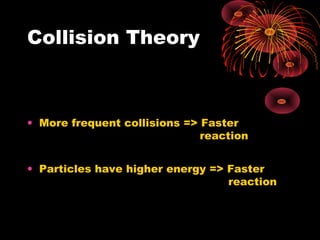 Collision Theory



• More frequent collisions => Faster
                              reaction


• Particles have higher energy => Faster
                                  reaction
 