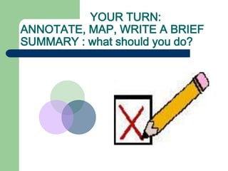 YOUR TURN:
ANNOTATE, MAP, WRITE A BRIEF
SUMMARY : what should you do?
 