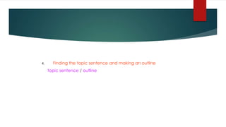 4. Finding the topic sentence and making an outline
topic sentence / outline
 