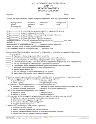 --------------------------------------------------------------------------------------------------------------------------------------
Ⓒ 2015 LiGhT | All Rights Reserved. | For Personal Use Only. www.slideshare.net
SUMMATIVE TEST IN
MATHEMATICS – IV
FIRST QUARTER
Name: __________________________________ Date : _____________ Score: ___________
I. Compare the following pairs of numbers. Write <,>,or = on the blank
1. 30,004 ______ 45,756
2. 45,781 ______ 45,000 + 700 + 81
3.12,400 ______ twelve thousand one hundred
4. 56,789 ______ 56 879
5. 34 567 ______ 3 467
II. Arrange the numbers in increasing and decreasing order.
6. 34 567 32 568 25 678 27 789 34 566 ( Increasing)
______ ______ ______ ______ ______
7.12 457 12 458 14 567 14 677 10 345 ( Decreasing)
______ ______ ______ ______ ______
III. Multiply the following numbers without regrouping.
8. 234 9. 126 10. 304
x 11 x 10 x 22
IV. Find the product with regrouping using LATTICE METHOD.
11. 347 X 35 12. 356 X 45 13. 125X40 14. 180 X 43 15. 128 X 64
V. Read and Solve the problem?
A. In a forest conservation drive ,farmers, in the Bicol Region planted 45 coconuts in 52 rows. How many
coconuts were planted in all? ____________________________________
B. In a hardware store, there are 55 nails in a box. If the store has 324 boxes,how may nails are there?
____________________________________
PaGe - 15
 
