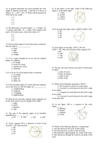 Grade 10 Math - Second Quarter Summative Test