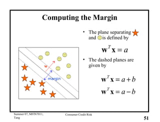 The plane separating  and  is defined by The dashed planes are given by Computing the Margin margin w 