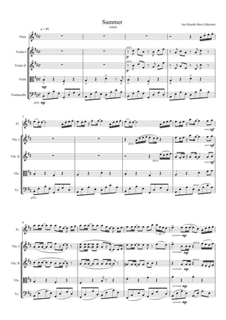 




q = 88
Summer
Edited
Joe Hisaishi Best Collection
Flute
Violin I
Violin II
Viola
Violoncello



         

  
pizz.
p
 

   

   
    
 
 

  
pizz.
p
 


  
 

 
  


 



mp

 
 
 
 
 
 
 
 


pizz. mp
  




    
   

  




    
   

5
Fl.
Vln. I
Vln. II
Vla.
Vc.



           
   
               
  
mf
 

   
arco
           
  
mf
 

    
arco
   
      
mf
 
   
 
     
 
   

pizz.
  




    
   

  




 
arco
  
 
  
9
Fl.
Vln. I
Vln. II
Vla.
Vc.




        

          

            
mp
        
3

     

  
        
   
     
    
mp
arco
   
   

         

         
          
mp
arco
      

 
 
 
 

  




mp



 
  

  
 

    

   
  
mp

  

 

 