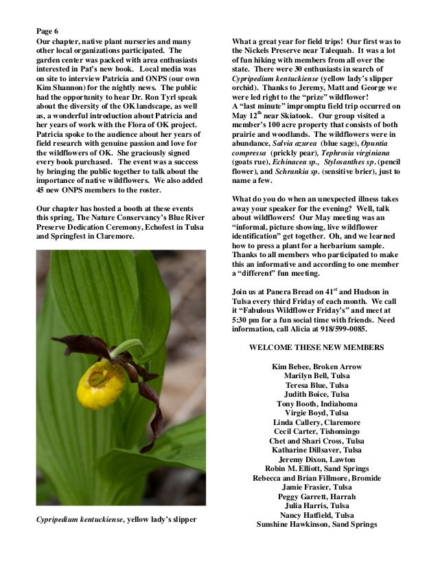 Oklahoma Native Plant Society Newsletter Summer 2012