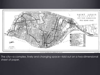 The city—a complex, lively and changing space—laid out on a two-dimensional
sheet of paper.
 