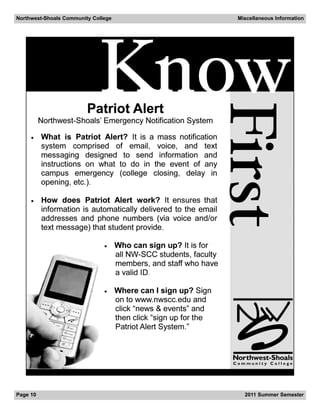 Northwest-Shoals Community College   Miscellaneous Information




Page 10                                2011 Summer Semester
 