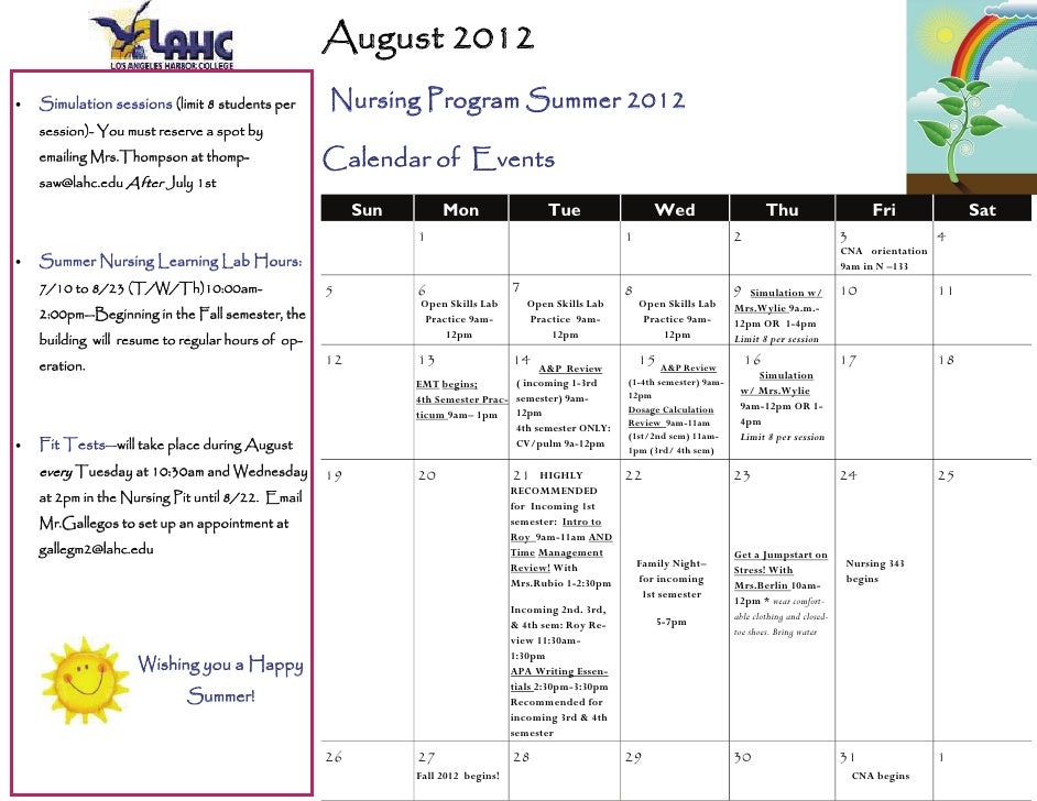 Summer 2012 Calendar
