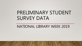 PRELIMINARY STUDENT
SURVEY DATA
NATIONAL LIBRARY WEEK 2019
 