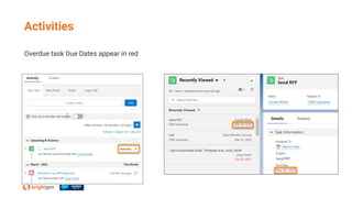 Overdue task Due Dates appear in red
Activities
 