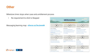 Milestone timer stops when case exits entitlement process
• No requirement to click Is Stopped
Messaging learning map - sforce.co/3wJnnmN
Other
 